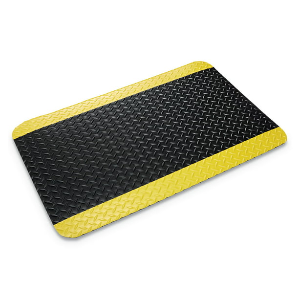 Durable Vinyl Heavy Duty Diamond-Dek Sponge Industrial Anti-Fatigue Floor Mat 2 x 3 Black with Yellow Border 